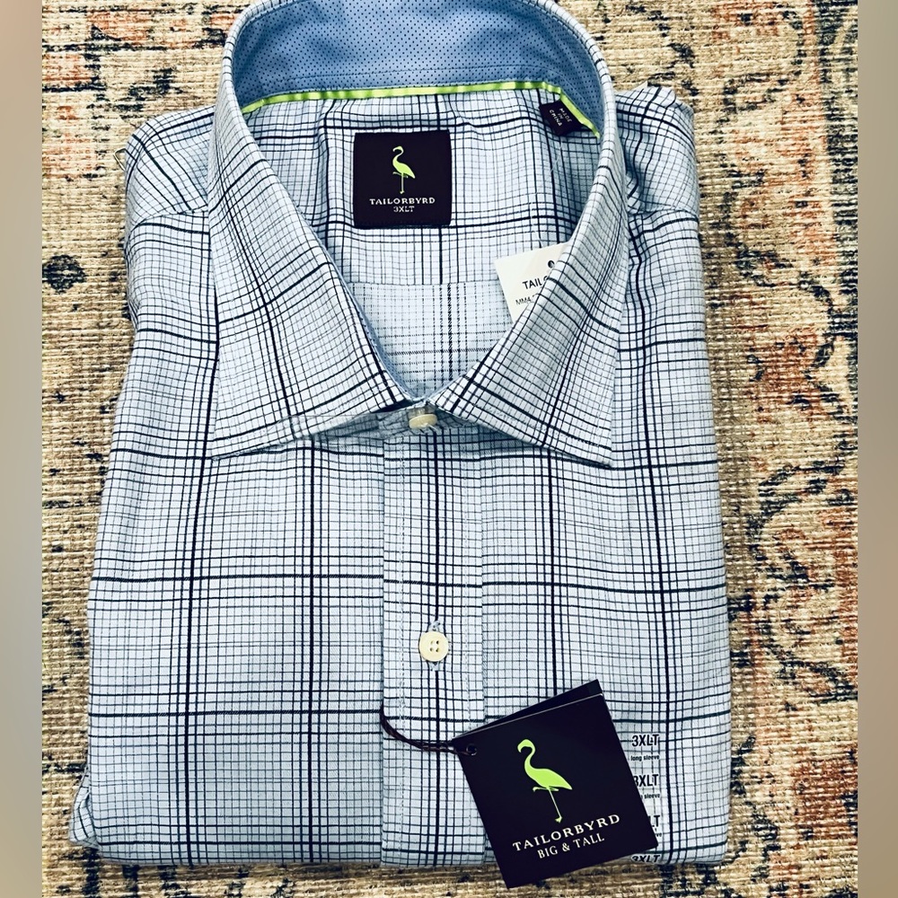 NWT New TAILORBYRD Mens 3XLT Button  Up Shirt Blue With Purple Stripe Cotton